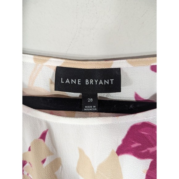 Lane Bryant Womens Floral Cream Pink Cinched Waist Tie Back Top Sz 28 Mature - Picture 4 of 9